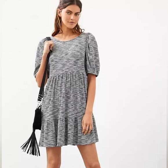 Daily Practice Anthropologie Black White Flounced Dress Size Medium‎ Puff Sleeve - Picture 1 of 9